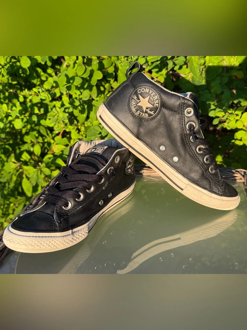 Converse Kids Black Leather All Star Mid-Top Sneakers - Slip In / No Tie - 4.5